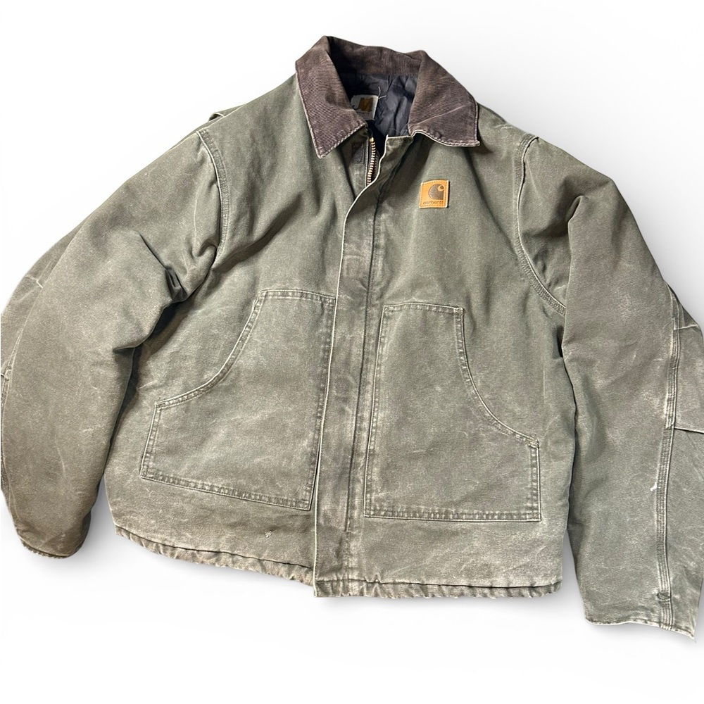 Vintage Carhartt Detroit Jacket Moss Green Duck Canvas Workwear XL - Picture 4 of 14